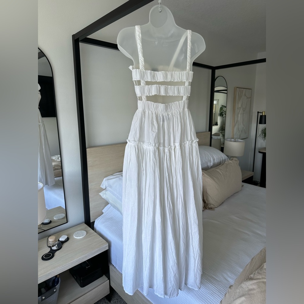ASOS Design White Flowy Tiered Ruffle Open Back Floor Length Maxi Dress, Size 10 - Picture 5 of 9